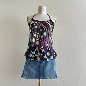 handmade purple black retro print halter top